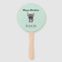 Abanico Cute gray happy birthday custom name pug dog blue