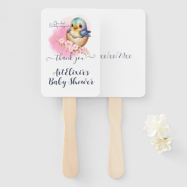 Abanico Cute Kawaii Egg Bird Elegant Floral Baby Shower (Anverso y reverso)