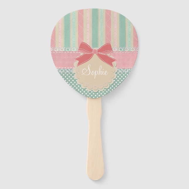 Abanico Cute Pastel Polka Dot & Stripes Design (Anverso)