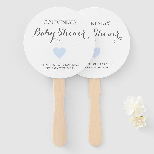 Abanico Cute Simple Blue Heart Boy Baby Shower (Anverso y reverso)