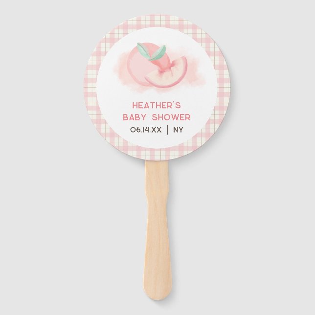 Abanico Cute Sweet Pink Gingham Peach Baby Shower (Anverso)