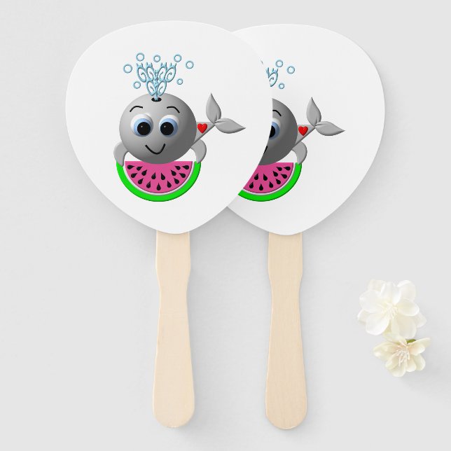 Abanico Cute Whale and Watermelon (Anverso y reverso)