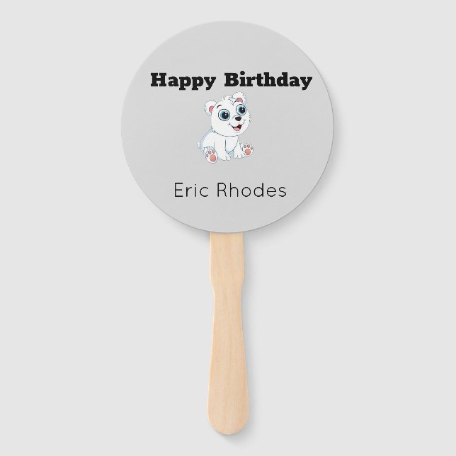 Abanico Cute white polar bear on gray birthday (Anverso)