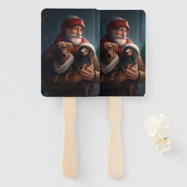 Abanico Dachshund Con Navidades Festividades De Santa Clau (Anverso y reverso)