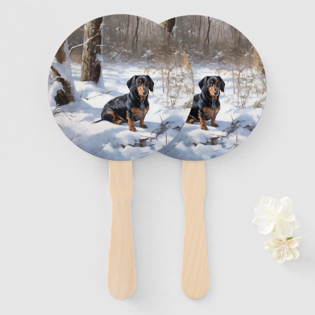 Abanico Dachshund Deja que nieve Navidad (Anverso y reverso)