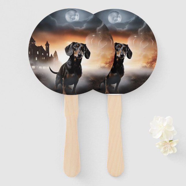 Abanico Dachshund Halloween Aterrador (Anverso y reverso)