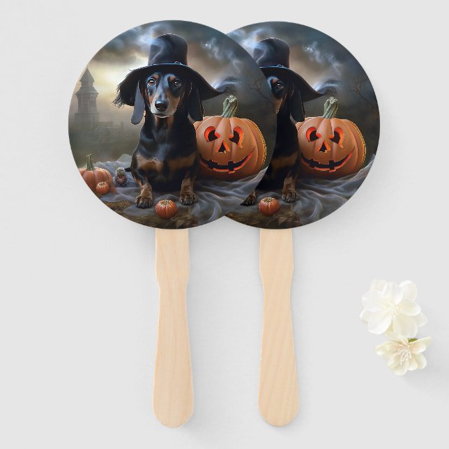 Abanico Dachshund Halloween Aterrador (Anverso y reverso)