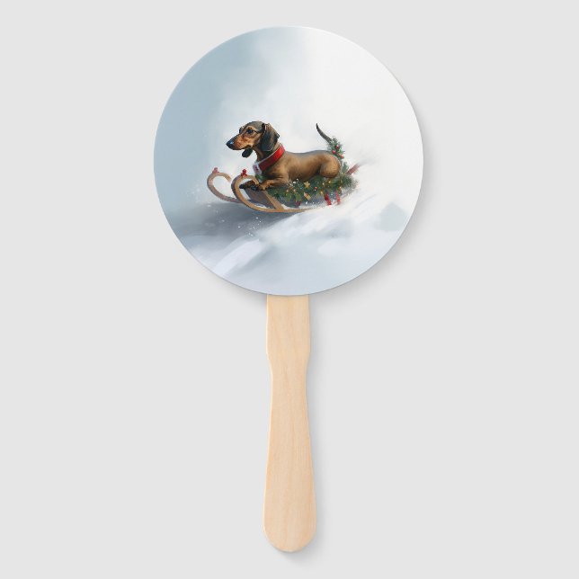 Abanico Dachshund Navidad nieve invierno (Anverso)