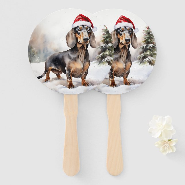 Abanico Dachshund Perro en Navidad Nieve (Anverso y reverso)