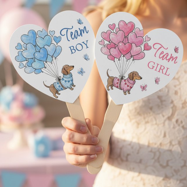 Abanico Dachshund Team Boy Team Girl Gender Reveal (Team Boy / Girl Fans - Teenie Weenie Sweetheart Dachshund Gender Reveal collection by Darling & May)