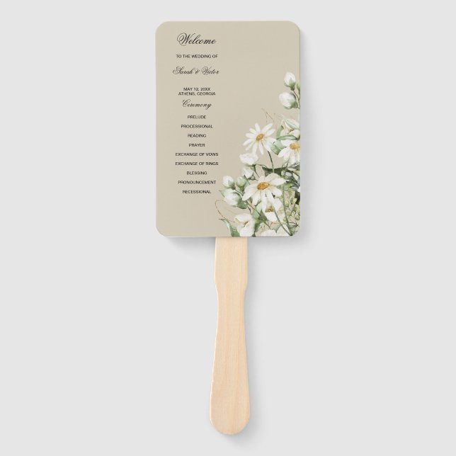 Abanico Daisy Wildflower Boho Wedding Program Hand Fan (Anverso)