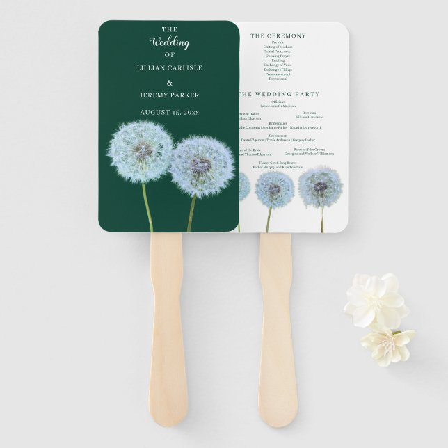 Abanico Dandelions, Programa de Bodas Verdes de Cementerio (Anverso y reverso)