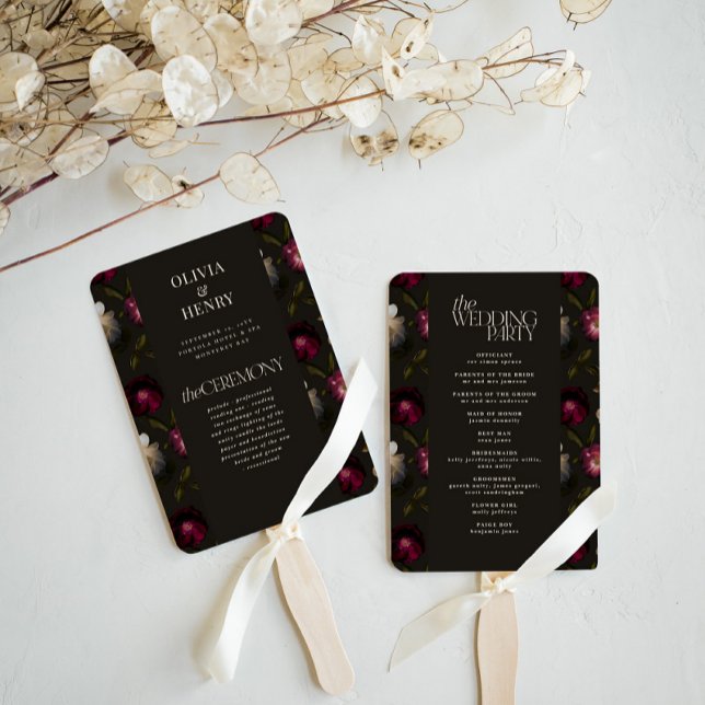 Abanico Dark Floral Wedding Program Elegant Burgundy (Subido por el creador)