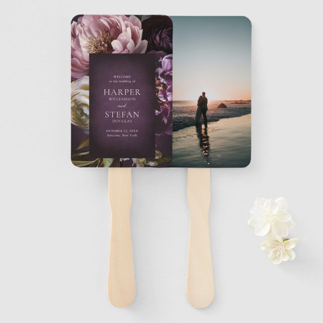 Abanico Dark Purple Fine Art Floral Elegant Wedding (Anverso y reverso)