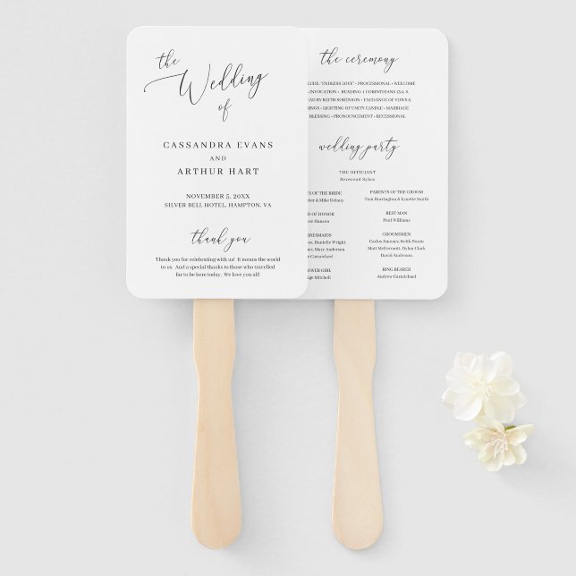 Abanico de mano clásico blanco elegante simple par (Anverso y reverso)