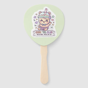 Abanico de Mano Club de Té Boba Kawaii Cute Chibi