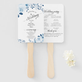 Abanico de mano de boda floral francés azul modern