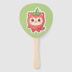 Abanico de mano de gato fresa Kawaii lindo