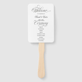 Abanico de mano de programa de boda con caligrafía