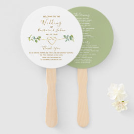 Abanico de mano de programa de boda con follaje de
