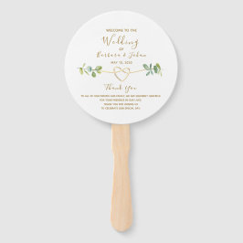 Abanico de mano de programa de boda con follaje de