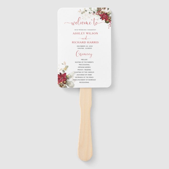 Abanico de mano de programa de boda de Navidad flo (Anverso)