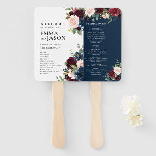 Abanico de mano de programa de boda floral boho bu
