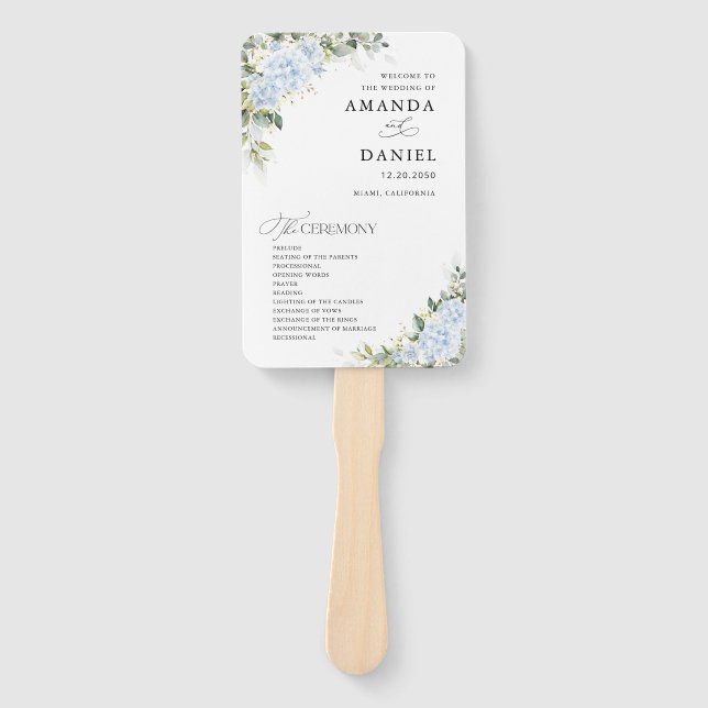 Abanico de mano de programa de boda floral de Hort (Anverso)
