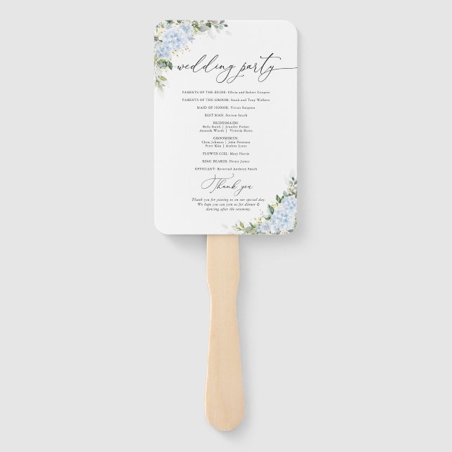 Abanico de mano de programa de boda floral de Hort (Reverso)