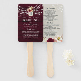 Abanico de mano de programa de boda floral rústico
