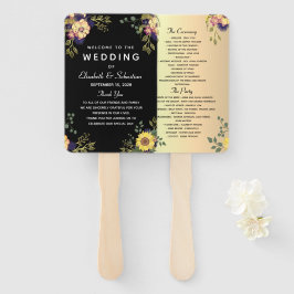 Abanico de mano de programa de boda floral tempera