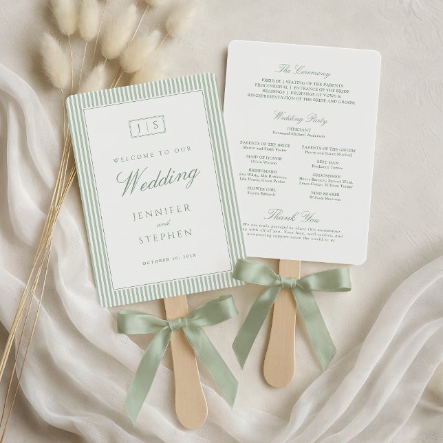 Abanico de mano de programa de boda rayado verde s (Subido por el creador)