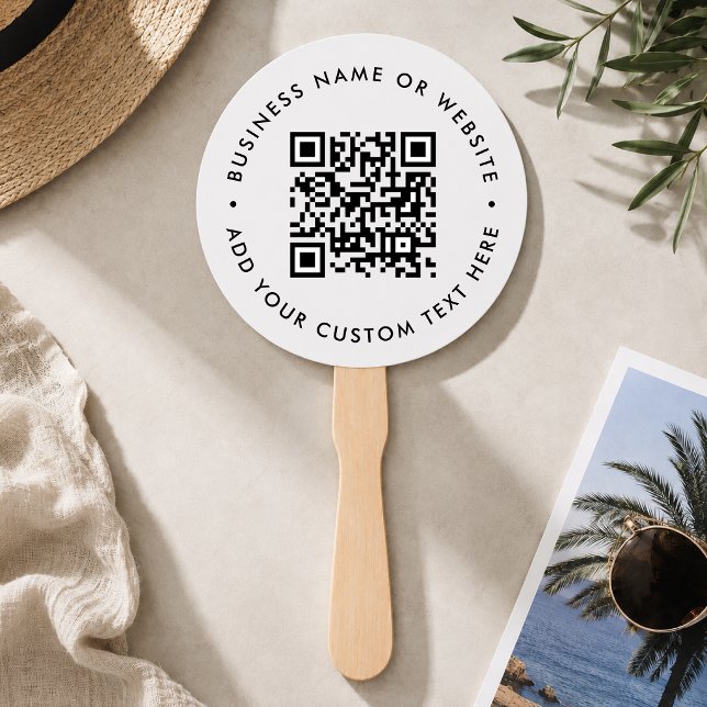 Abanico de Mano | Logotipo de Código QR Personaliz (Modern event hand fan with scannable QR design for events tables, warm venues & promo merchansie)
