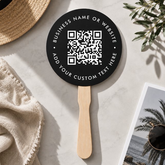Abanico de Mano | Logotipo de Código QR Personaliz (Modern event hand fan with scannable QR design for events tables, warm venues & promo merchansie)