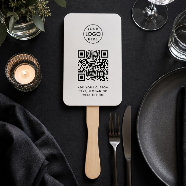 Abanico de Mano | Logotipo de Código QR Personaliz (Modern event hand fan with scannable QR design for events tables, warm venues & promo merchansie)