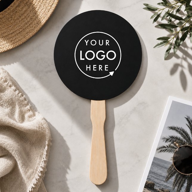 Abanico de Mano | Paletas de Evento Negras Persona (Sleek black company branded professional hand fans for small business events & promotion)