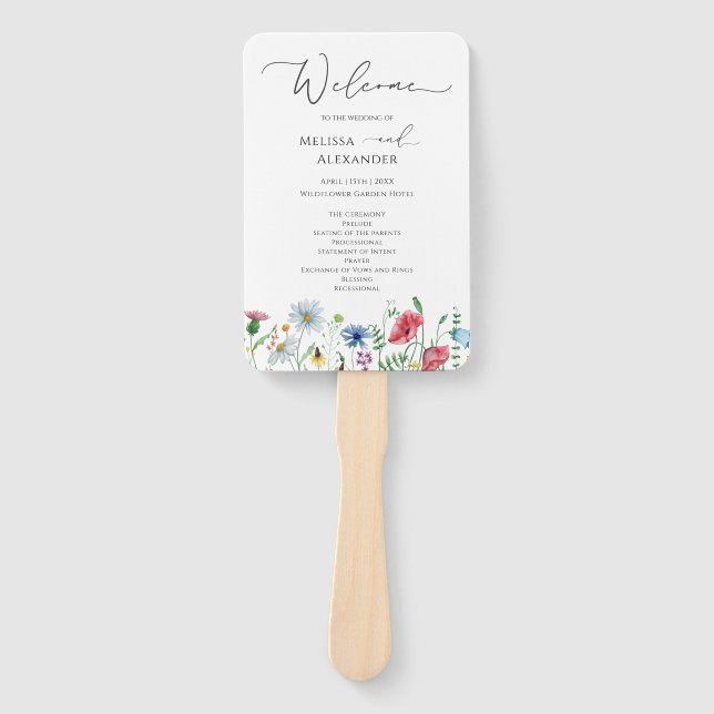 Abanico de mano para boda de jardín boho con flore (Anverso)