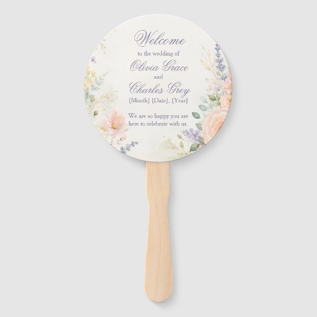 Abanico de mano para boda de jardín de primavera (Anverso)