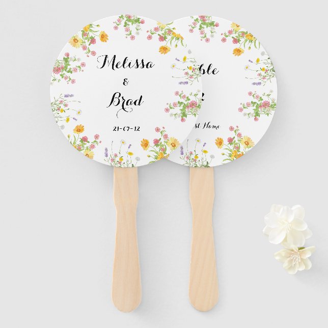 Abanico de Mano para Boda Personalizable - Texto E (Anverso y reverso)