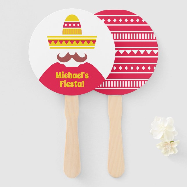 Abanico de mano para fiesta con bigote de sombrero (Anverso y reverso)