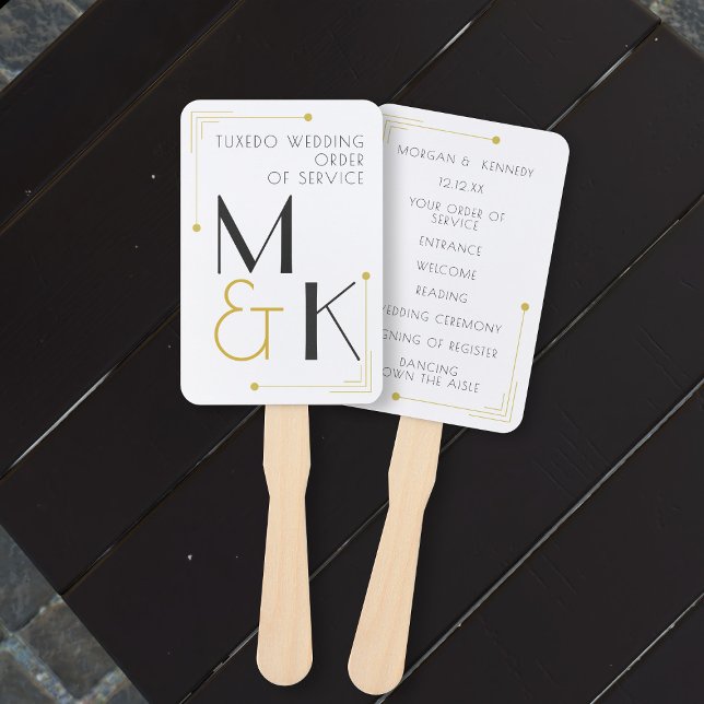 Abanico de mano para orden de servicio de boda Art (Art Deco 1920s Wedding Order of Service Hand Fans. Just add your details)