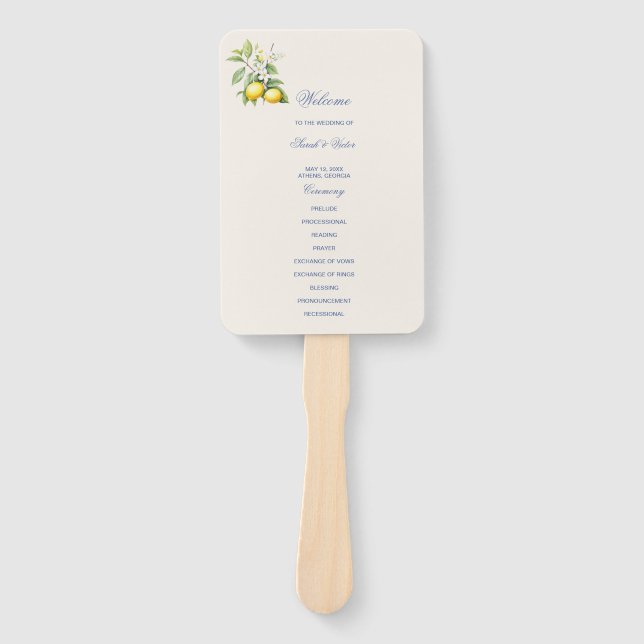 Abanico de mano para programa de boda de limón (Anverso)