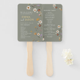 Abanico de mano para programa de boda floral boho