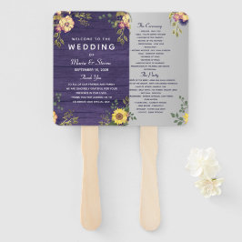 Abanico de mano para programa de boda floral púrpu