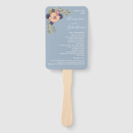 Abanico de mano para programa de boda rosa y azul 