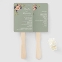 Abanico de mano para programa de boda verde salvia