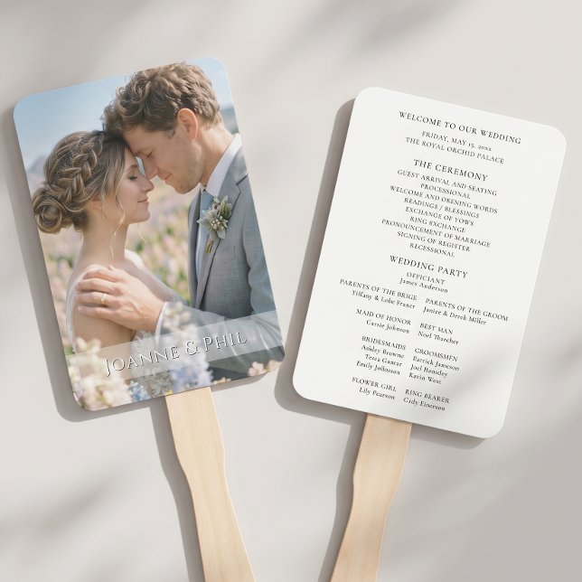Abanico de mano personalizado para ceremonia de bo (modern minimalist add your own photo custom wedding program hand fan)