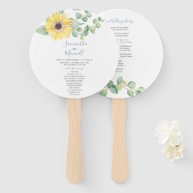 Abanico de programa de boda de acuarela con vegeta (Anverso y reverso)