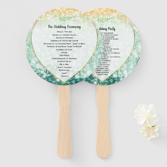 Abanico de programa de boda de árbol de hoja de co (Anverso y reverso)