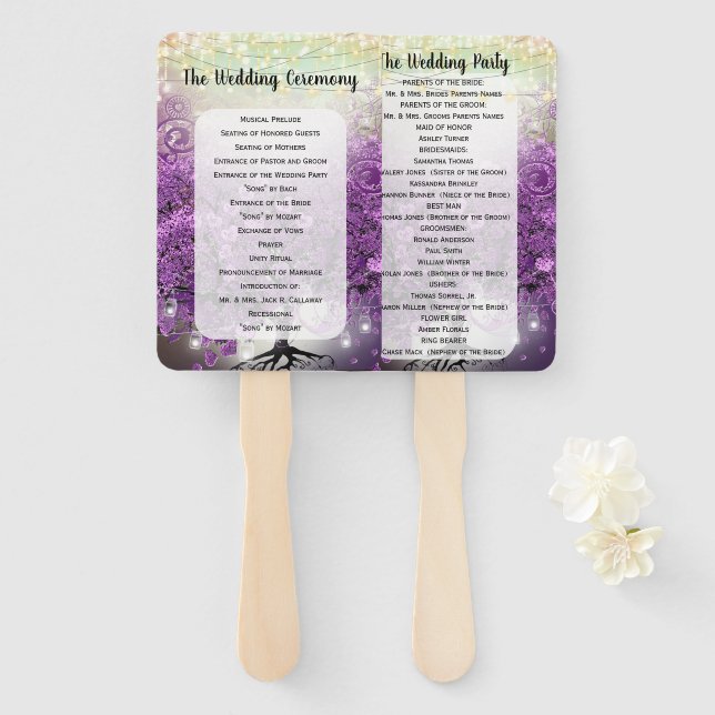 Abanico de programa de boda de árbol de hoja de co (Anverso y reverso)